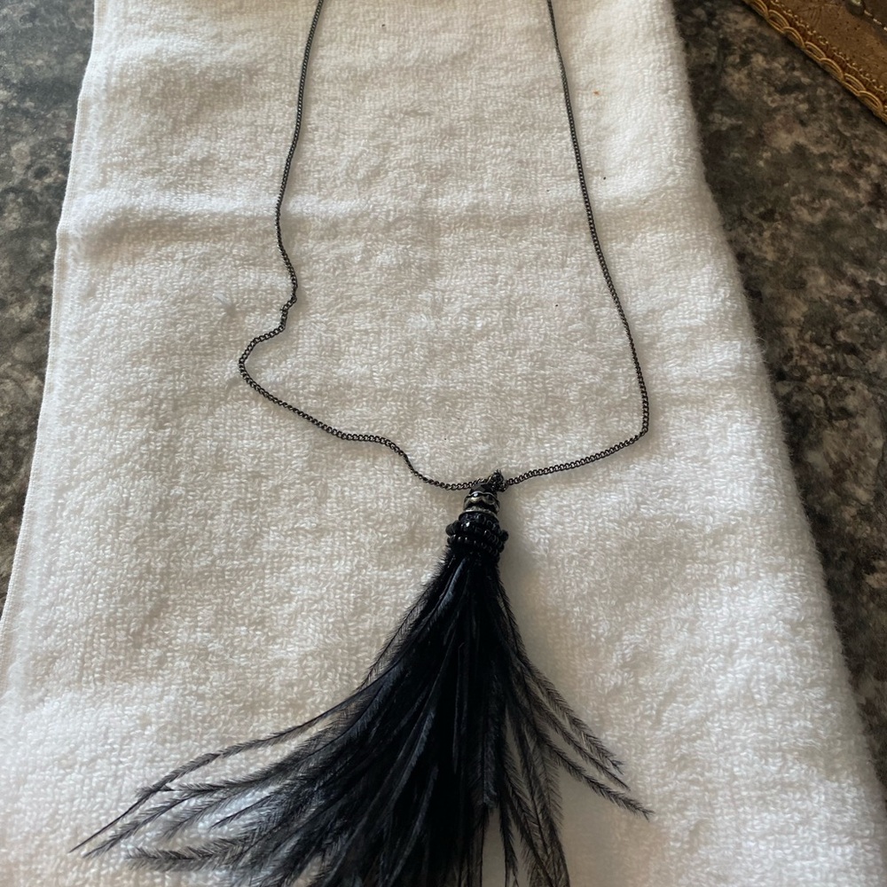 Black Feather Tassel Necklace - Women Jewelry